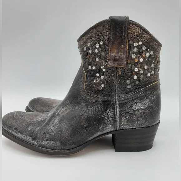 Frye Deborah Studded Metallic Leather Ankle Short Boots. - Picture 3 of 16